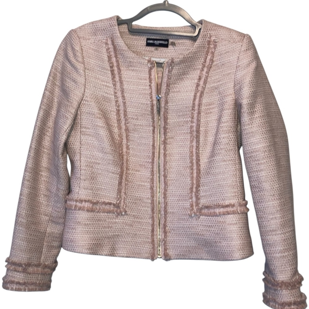 Karllagerfeld tweed size 10 fringed blazer